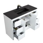 40" Glossy White Freestanding Bathroom Vanity with Black Engineered Quartz Countertop – Image 3