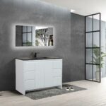 40" Glossy White Freestanding Bathroom Vanity with Black Engineered Quartz Countertop – Image 4