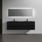72" Black Wall Mount Double Sink Bathroom Vanity with Black Engineered Quartz Countertop