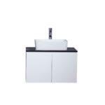 30" Lily White Wall Mount Bathroom Vanity with Black Tempered Glass Countertop & Ceramic Sink Cali – Image 3