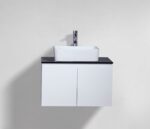 30" Lily White Wall Mount Bathroom Vanity with Black Tempered Glass Countertop & Ceramic Sink Cali