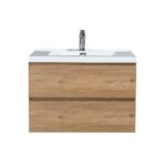 30" Rough Oak Wall Mount Bathroom Vanity with White Polymarble Countertop – Image 3