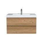 36" Rough Oak Vanity Combo with White Polymarble countertop Capri Collection - Image 2