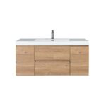 48" Rough Oak Wall Mount Single Sink Bathroom Vanity with White Polymarble Countertop - Image 2