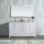 60" White Freestanding Double Sink Bathroom Vanity with Carrera Marble Countertop