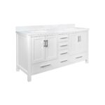 60" White Freestanding Double Sink Bathroom Vanity with White Quartz Countertop - Image 4