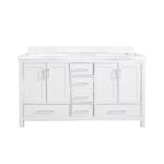 60" White Freestanding Double Sink Bathroom Vanity with White Quartz Countertop - Image 2