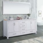 72" White Freestanding Double Sink Bathroom Vanity with Carrera Marble Countertop