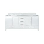 72" White Freestanding Double Sink Bathroom Vanity with Carrera Marble Countertop – Image 2