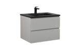 28" Grey Wall Mount Single Sink Bathroom Vanity with Black Engineered Quartz Countertop – Image 2