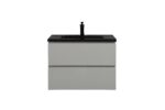 28" Grey Wall Mount Single Sink Bathroom Vanity with Black Engineered Quartz Countertop – Image 3