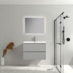 28" Grey Wall Mount Single Sink Bathroom Vanity with White Polymarble Countertop