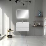 36" Glossy White Wall Mount Bathroom Vanity with White Polymarble Countertop