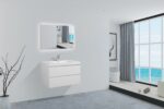36" Glossy White Wall Mount Bathroom Vanity with White Polymarble Countertop – Image 9