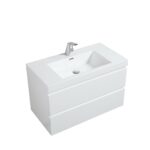 36" Glossy White Wall Mount Bathroom Vanity with White Polymarble Countertop – Image 2