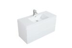 42" Glossy White Wall Mount Bathroom Vanity with White Polymarble Countertop - Image 5