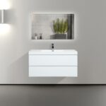 42" Glossy White Wall Mount Bathroom Vanity with White Polymarble Countertop
