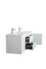 60" Glossy White Wall Mount Double Sink Bathroom Vanity with White Polymarble Countertop – Image 7