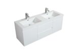 60" Glossy White Wall Mount Double Sink Bathroom Vanity with White Polymarble Countertop – Image 6