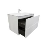 36" White Wall Mount Vanity with White Polymarble Countertop – Image 3