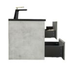 24" Grey Wall Mount Bathroom Vanity with Black Engineered Quartz Countertop – Image 7