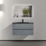36" Charcoal Wall Mount Single Sink Bathroom Vanity with Black Engineered Quartz Countertop