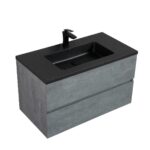 36" Charcoal Wall Mount Single Sink Bathroom Vanity with Black Engineered Quartz Countertop - Image 2
