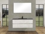 48" Grey Wall Mount Single Sink Bathroom Vanity with Black Engineered Quartz Countertop
