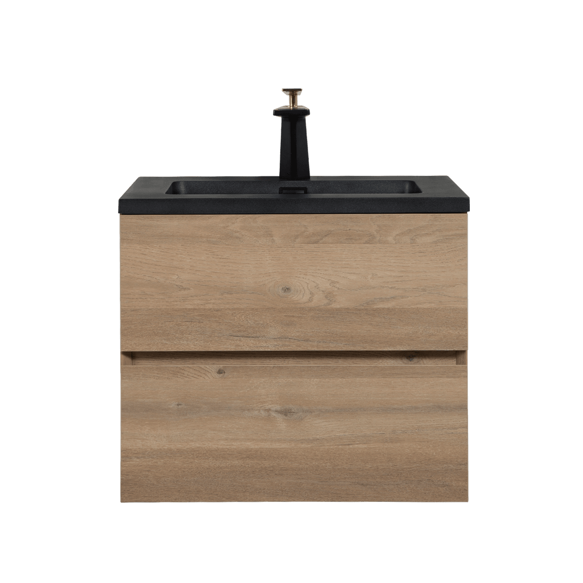 24" Rough Oak Wall Mount Bathroom Vanity with Black Engineered Quartz Countertop Edge - Image 3