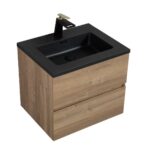 24" Rough Oak Wall Mount Bathroom Vanity with Black Engineered Quartz Countertop Edge - Image 2
