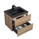 24" Rough Oak Wall Mount Bathroom Vanity with Black Engineered Quartz Countertop Edge - Image 4