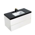 40" White Wall Mount Bathroom Vanity with Black Polymarble Countertop with White Sink - Image 2