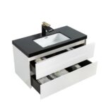 40" White Wall Mount Bathroom Vanity with Black Polymarble Countertop with White Sink - Image 3