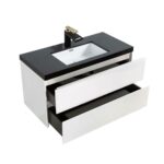 40" White Wall Mount Bathroom Vanity with Black Polymarble Countertop with White Sink - Image 4