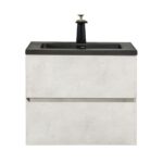 24" Grey Wall Mount Bathroom Vanity with Black Engineered Quartz Countertop – Image 3