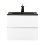 24" White Wall Mount Bathroom Vanity with Black Engineered Quartz Countertop - Image 2