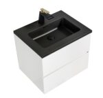 24" White Wall Mount Bathroom Vanity with Black Engineered Quartz Countertop - Image 4