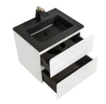 24" White Wall Mount Bathroom Vanity with Black Engineered Quartz Countertop - Image 5