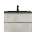 30" Grey Wall Mount Bathroom Vanity with Black Engineered Quartz Countertop – Image 4