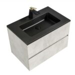 30" Grey Wall Mount Bathroom Vanity with Black Engineered Quartz Countertop – Image 3