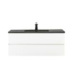48" White Wall Mount Single Sink Bathroom Vanity with Black Engineered Quartz Countertop - Image 3