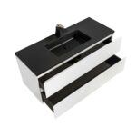 48" White Wall Mount Single Sink Bathroom Vanity with Black Engineered Quartz Countertop - Image 4