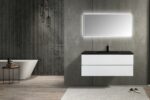 48" White Wall Mount Single Sink Bathroom Vanity with Black Engineered Quartz Countertop - Image 6