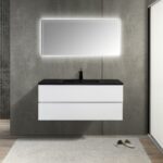 48" White Wall Mount Single Sink Bathroom Vanity with Black Engineered Quartz Countertop