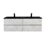 60" Grey Wall Mount Double Sink Bathroom Vanity with Black Engineered Quartz Countertop - Image 2