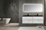 60" Grey Wall Mount Double Sink Bathroom Vanity with Black Engineered Quartz Countertop - Image 6