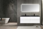 60" White Wall Mount Double Sink Bathroom Vanity with Black Engineered Quartz Countertop - Image 6