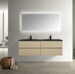 60" Wheat Wall Mount Double Sink Bathroom Vanity with Black Engineered Quartz Countertop – Image 2