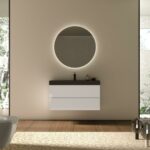 40" White Wall Mount Bathroom Vanity with Black Polymarble Countertop with White Sink