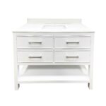 48" White Freestanding Single Sink Bathroom Vanity with White Glass Countertop Fiory – Image 2